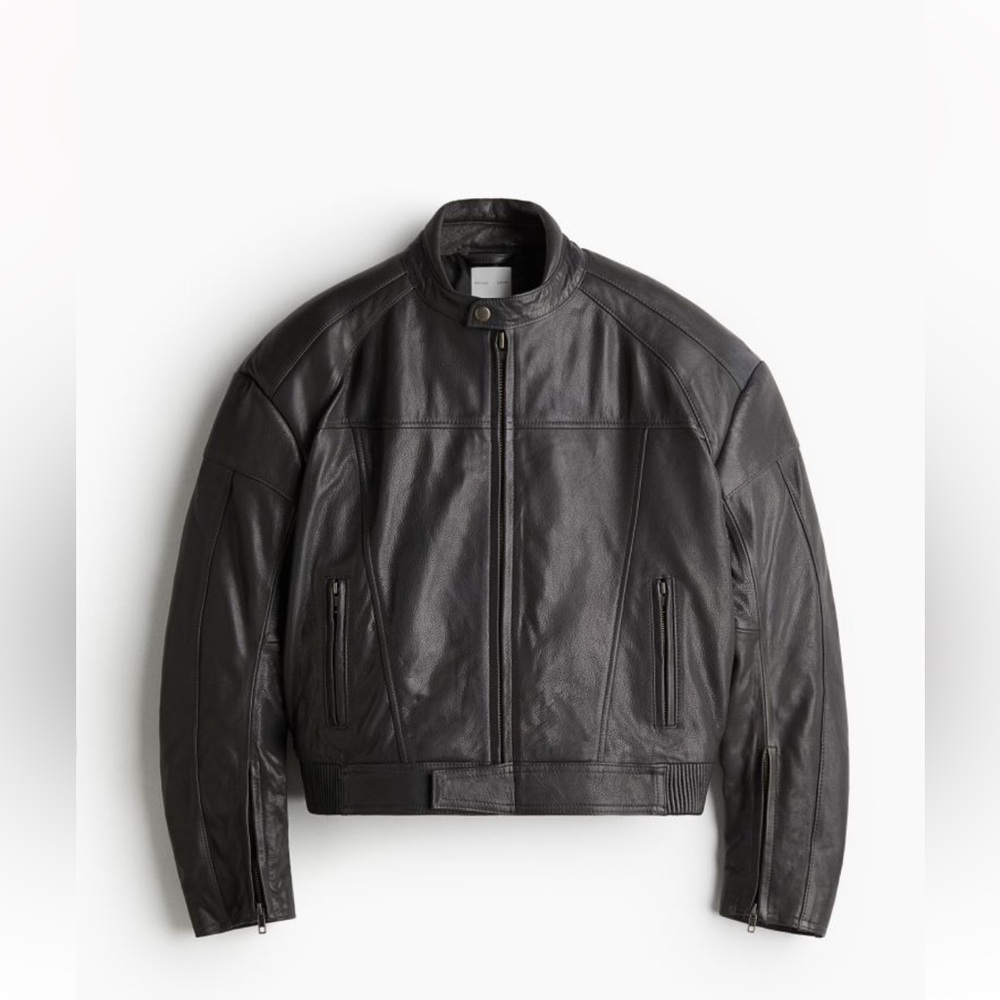 H&M studio collection boxy leather biker jacket